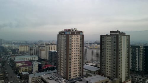 Aerial View of Dense Urban Cityscape on Overcast Day