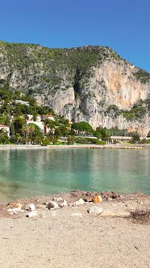 View of Beach Petite Afrique, in Beaulieu-sur-Mer, France. Vertical