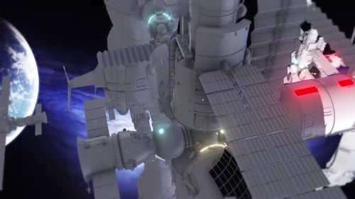 International Space Station Orbiting Earth and Moon Animation