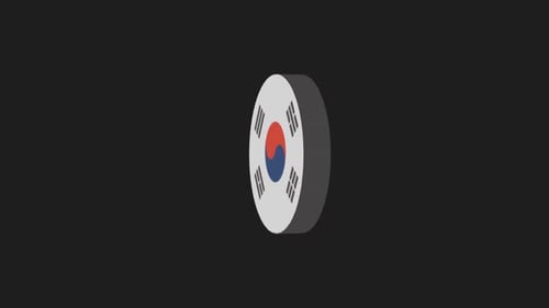 Flat Design South Korean Flag Rotation Animation
