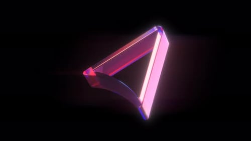 Spinning Iridescent Glass Arrow Icon in Outline style On Alpha Loop in pink, blue and orange lights