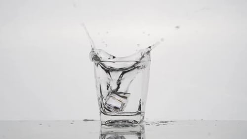 Ice Cubes Dropped into a Glass of Liquid