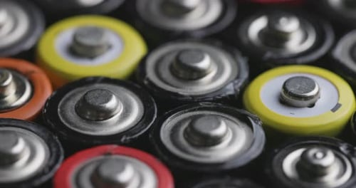 Colorful AA Batteries in Extreme Close Up