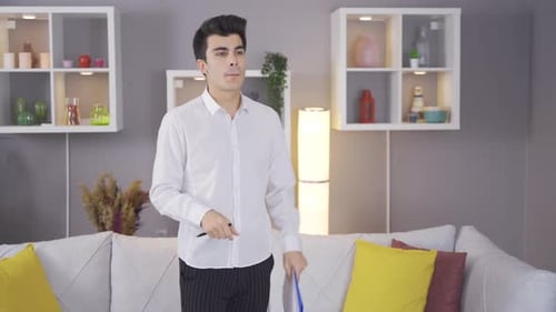 Businessman practice speaking at home preparing for tomorrow.