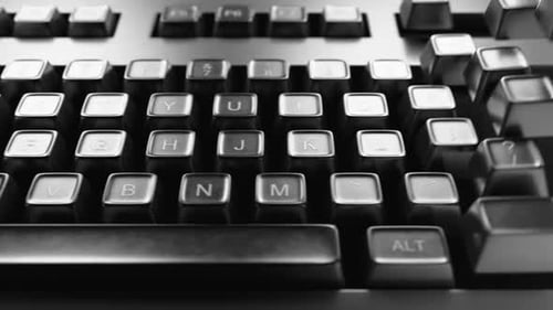 Keyboard keys are collected into a keyboard. Camera movement along the keyboard.