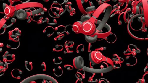 Flying Red and Grey Headphones Dynamic Animation