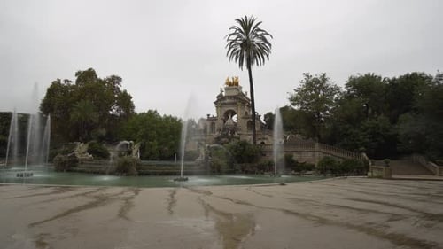 Parc de la Ciutadella under the rain in Barcelona, Spain.