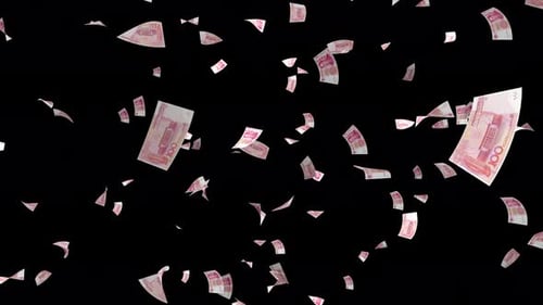 Seamless Loop of Falling Chinese Yuan Banknotes