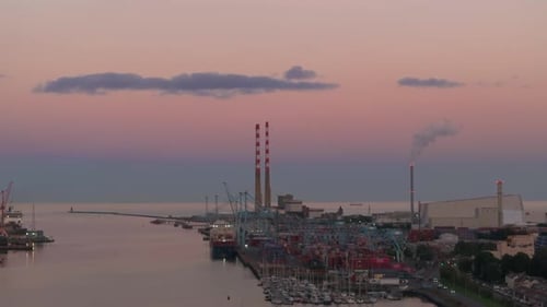 Urban Port Cityscape at Sunrise Aerial View