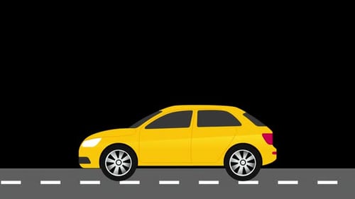 Flat Design Yellow Car Driving Loop Animation