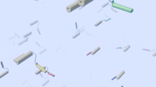 Abstract 3D Paint Rollers Floating Loop Background