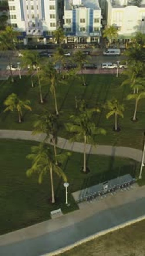 Lummus Park and Ocean Drive Miami South Beach Aerial View Vertical Video