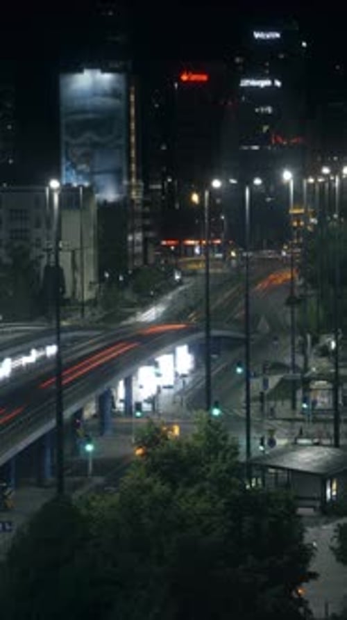 Night city traffic timelapse light lines