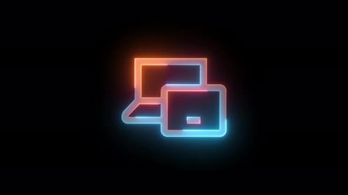 Neon Devices Icon Brown Cyan Color Glowing Animation Black Background