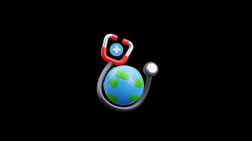 3D Stethoscope Checking Globe Animated Icon