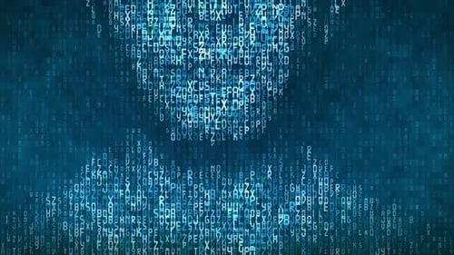 Head of Internet Hacker and Artificial Intelligence on Neural Network Monitor