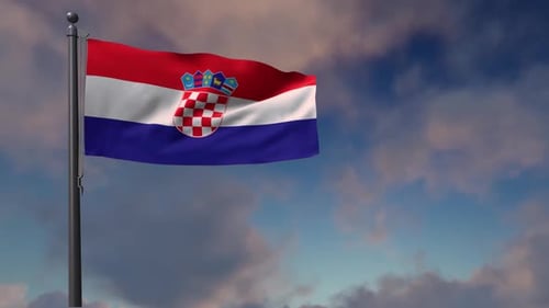 Realistic 3D Croatian Flag Waving Against a Cloudy Sky