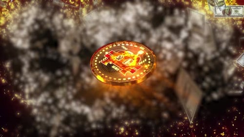 Animated Golden Bitcoin Coin Rotating with Digital Glowing Effect