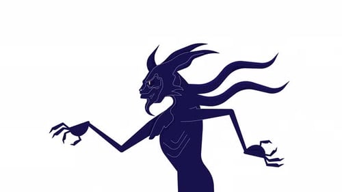 Walking scary monster with horns line 2D character animation