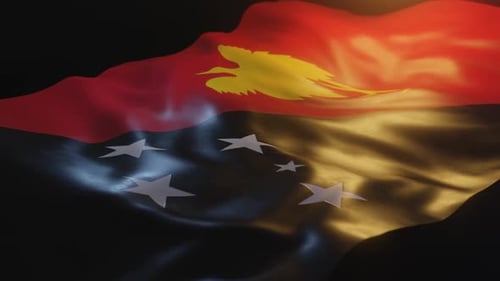 Bandera de Papúa Nueva Guinea con iluminación ambiental y cálida