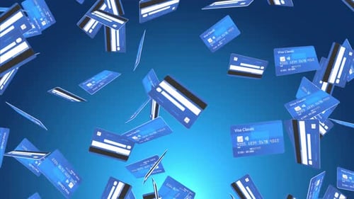 Pluie de cartes de crédit 3D sur fond de concept d'achat ou de finance en ligne