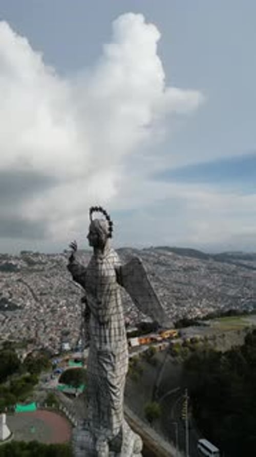 Loma The Winged Virgin Mary Statue Quito Ecuador Drone Aerial View