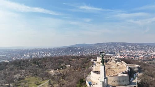 Large green Liberty and freedom Statue built next to the Citadella with the populous Hungarian capit