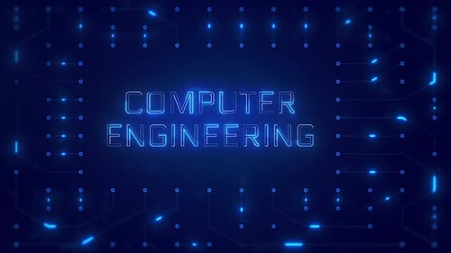 Computer Engineering Word Text with neon circuit board design or computer semiconductor design