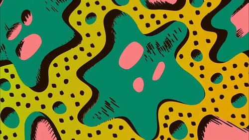 Cartoon abstract blobs with pink spots and yellow dotted texture funky dots seamless loop background