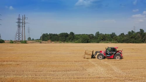 Landscape countryside harvesting. Machinery agricultural farming equipment.