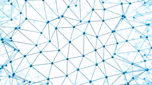 Conectividade científica em 3D: estruturas moleculares e blockchain em um fundo azul futurista