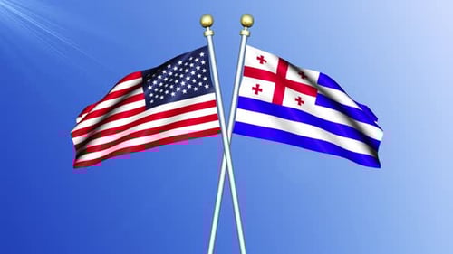 Crossed USA and Adjara Flags Waving Animation