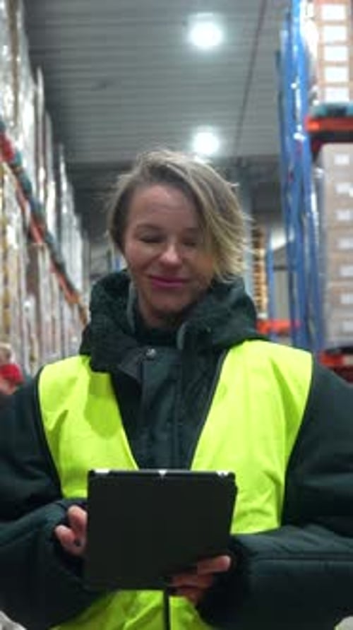 Female Warehouse Worker Managing Inventory in a Cold Storage Facility