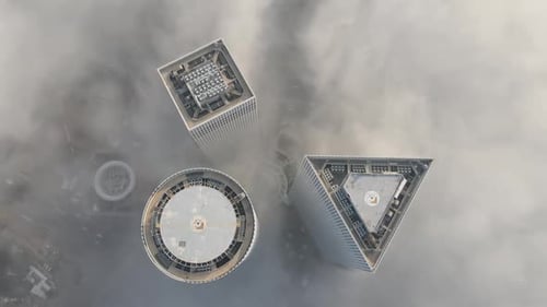 Skyscrapers rising above the clouds Aerial , Tel Aviv