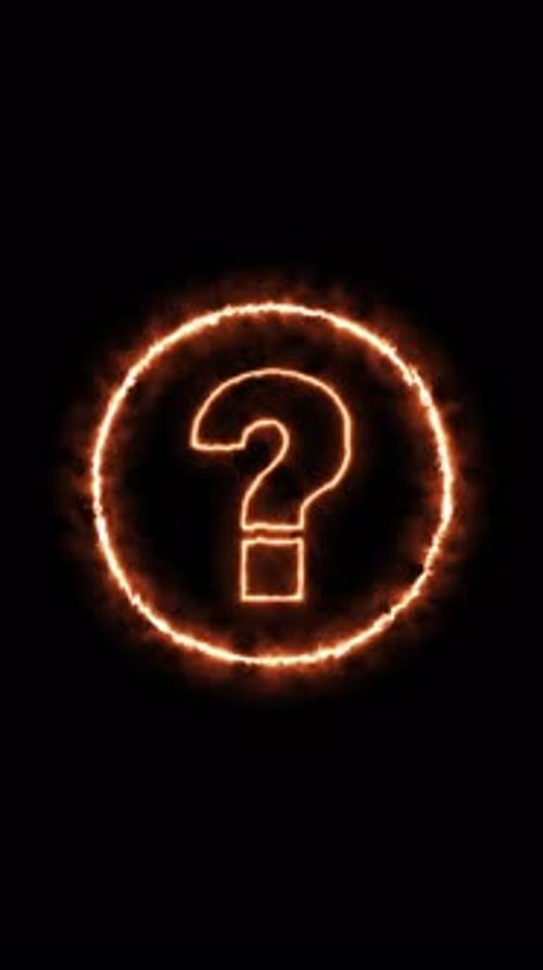 Abstract fire glowing question mark black background. Fire question mark icon