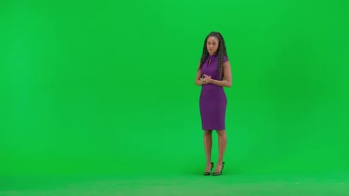 Female in Dress Isolated on Chroma Key Green Screen Background Full Shot African American Woman Tv Female in Dress Isolated on Chroma Key Green Screen Background Full Shot African American Woman Tv