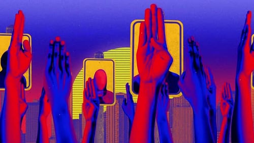 Hands Reaching Abstract Background Loop