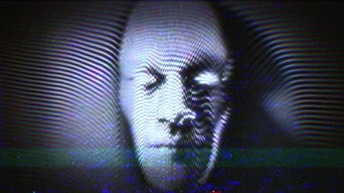 Retro Glitch Face with Distorted Analog TV Scanlines