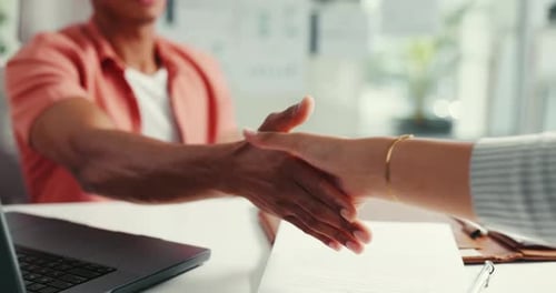 Business people, closeup or handshake in agreement for hiring, meeting or office partnership