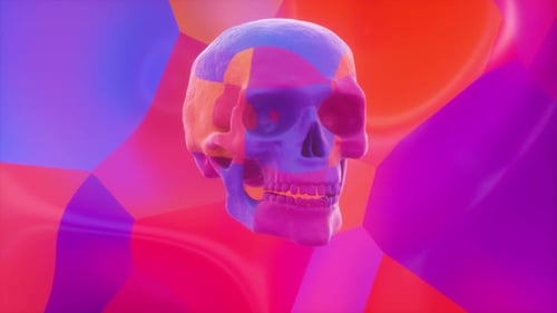 Bunter abstrakter Hintergrund des schwebenden Schädels