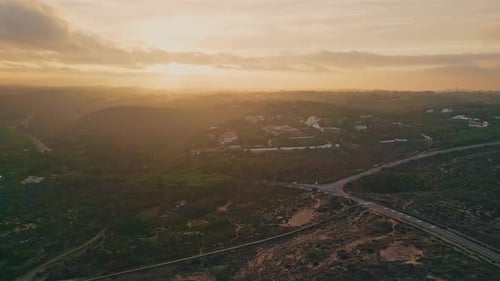 Amazing Summer Sunrise Aerial View Golden Sun Rising in Morning Cloudy Sky
