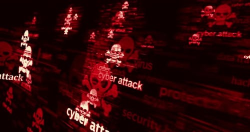 Cyberangriff mit Totenkopfsymbol, nahtlose Schlaufe