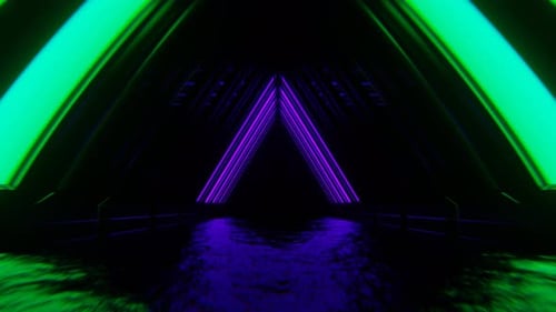 Purple And Turquoise Neon Moving Triangular Arch Tunnel Background Vj Loop In 4K