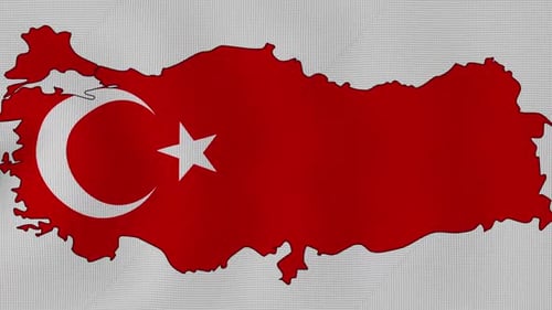 Waving Turkish Flag Inside Animated Map Outline