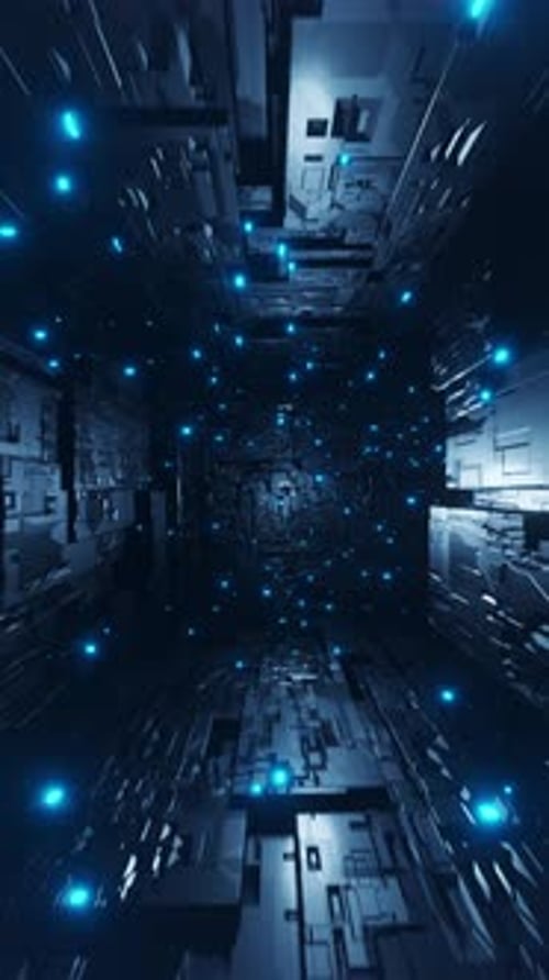 Flying Through a Blue Light Tunnel. Vertical looped animation