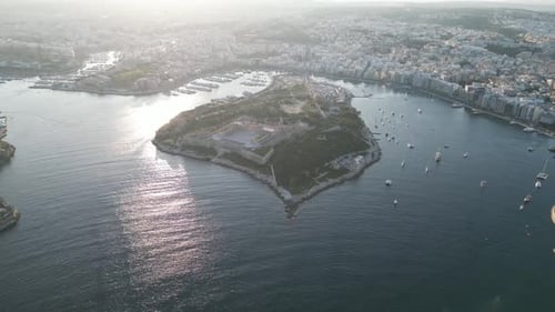 Bird's eye view of the Maltese coastline at Manoel Island in Gzira