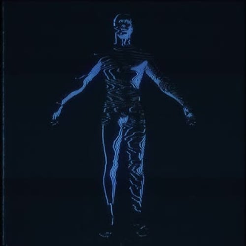 Rotating Futuristic Human Outline Hologram Glitch Animation