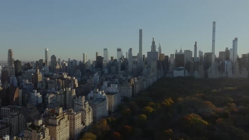 Aerial Views Capture Morning Sun Over Central Park Illuminating Midtown Manhattan Skyline Stunning