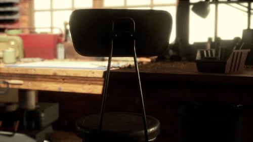 Vintage Wild West Carpenter Shop Interior with Antique Tools