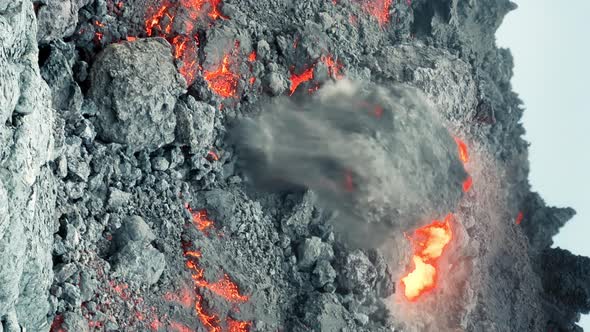 Epic Vertical Shot Huge Rock Falling Down Melted By Red Hot Lava Magma ...